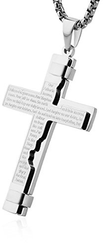 HZMAN Vaterunser Kreuz Kette für Herren Edelstahl Retro Christliches Kreuz Anhänger Halskette Schmuck Geschenk