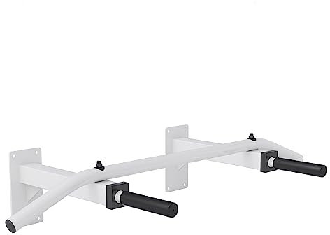 GORILLA SPORTS® Klimmzugstange - Wandmontage, mit 5 rutschfeste Griffe, bis 350 kg Belastbar, aus Stahl, inkl. Montageanleitung und Schrauben, Schwarz/Weiß - Pull Up Bar, Klimmzug Stange, Dip Bar