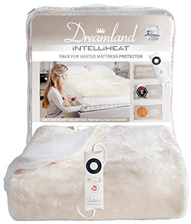 Dreamland Intelliheat Faux Fur Electric Mattress Protector, 16307, Size Single 190 X 90Cm, Secures Easily To Mattress With An Elasticated Skirt, Extra Foot Warmth,
