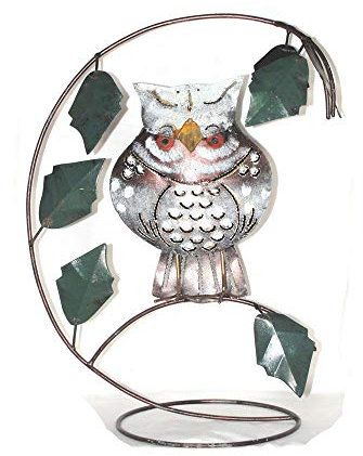 Eule im Baum Metallfigur Eulefigur Gartenfigur Gartenskulptur Teelichthalter Windlicht Metallskulptur Gartendeko
