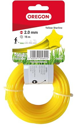 Oregon Yellow Star Shaped Strimmer Line Wire for Grass Trimmers and Brushcutters, Five Cutting Edges for Clean Finish, Professional Grade Nylon, Fits All Standard Strimmers, 2mm-15m (‎69-446-Y)