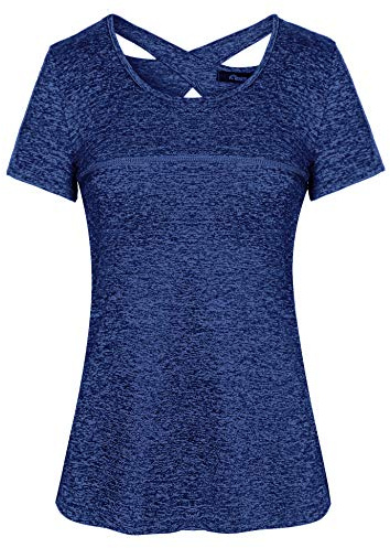 iClosam Sportshirt Damen Kurzarmshirt Frauen Funktionsshirt Leichtes Atmungsaktiv Yoga Top Sportkleidung Frauen
