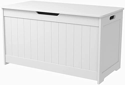 Luebel Wooden Large Children Kids Storage Bench Toy Chest -White Storage Space Toy Box Chest Ottoman Bench Foot Rest Seat for Bedroom and Living Room, 80.2 x 40 x 44.5 (White)