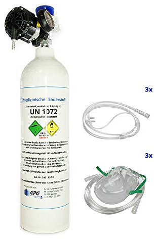 Mobiles Sauerstoff-Notfallsystem - 2 Liter Aluflasche superleicht, mit Druckminderer (Sauerstoffsparsystem Bonsai) und Masken
