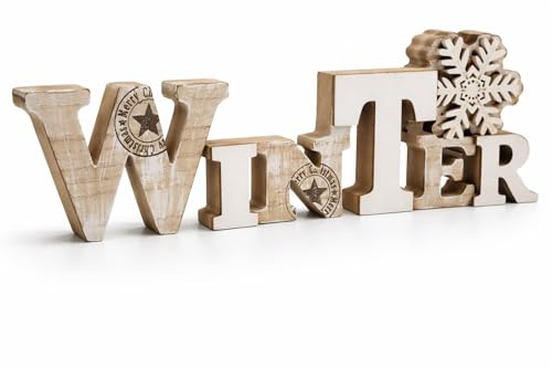 LB H&F Weihnachtsdeko Schriftzug Winter zum hinstellen Holz Natur Winterdeko Holzaufsteller (Winter)