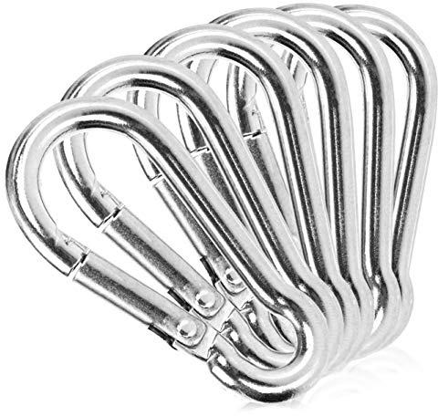 COM-FOUR® 6x Karbinhake - Premium karbinhake av väderbeständigt rostfritt stål 304 - stålkrok med 36 kg lastkapacitet för nyckelringar, trädgård, hushåll och hantverk - 40 x 4 mm