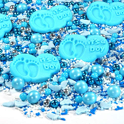 Streusel Baby Boy weiss blau 180g von STREUSEL GLÜCK Zuckerstreusel Babyshower Showerparty Sprinkles für Tortendeko Geburtstag Taufe Party Muffins Cupcakes Cake Pops