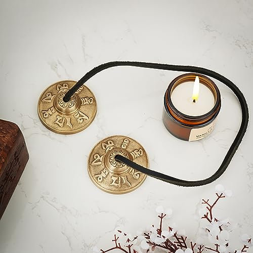 Ajuny Platillos Tibetanos Tingsha Campanas Meditación Budista Yoga Campanas Símbolos OM Mane Padme Hum Manjira en Relieve Espirituales Regalos