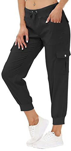 JINSHI Pantaloni Donna Cargo Pantalone Lungo Sportivo Leggero Lavoro Jogging Pant con Tasche Grigio Scuro M