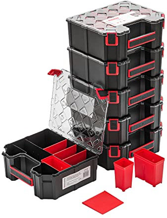 6x Modulierter Sortimentskasten Kleinteilemagazin – 243 x 284 x 105 mm - Sortierkasten mit Transparent Deckel Sortierkoffer Werkzeugbox Sortimentskoffer Kasten mit herausnehmbaren Fächern