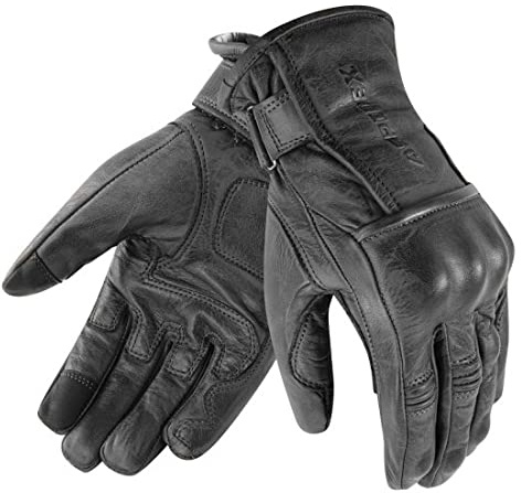 Gants de moto en cuir avec protections CAFE RACER Chopper Custom Wax NOIR Touch, Noir , XL