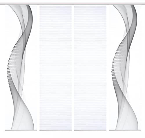 HOME in green 84099 | NEVOLA Schiebegardine recyceltem Polyester 245x60 cm, Farbe:grau, Größe:245 x 60 cm, Anzahl:4er-Set (2X Motiv. 2X Uni)