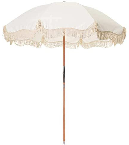 XFAK Ombrellone da Giardino Mare Ombrello Grande Spiaggia Terrazza Parasole Tondo con Frange 180cm Ombrellone da Esterno con Inclinato Palo in Legna (Size : Umbrella)
