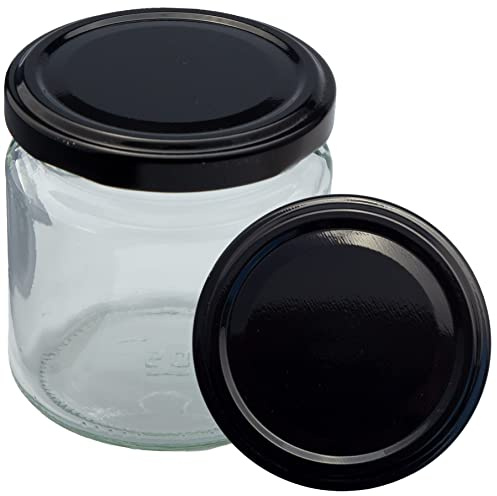 Imkado Honiggläser Neutralglas 250g mit Twist-Off Metalldeckel (36 Stk) Schwarz, 212ml