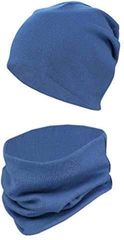 TupTam Mütze und Schal Kinder Set – Weiches Set für Herbst und Winter, Farbe: Rippstoff Jeans, Kinder Größe: 56-62