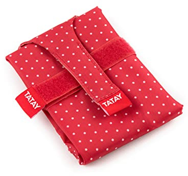 Tatay Envoltorio Bocadillo Reutilizable - Urban Food Textil Baguette | Porta Sandwich Ajustable con Cintas | Forro Interior PEVA Impermeable | Libre de BPA | 72,5x0,3x44 cm, Lunares Rojo