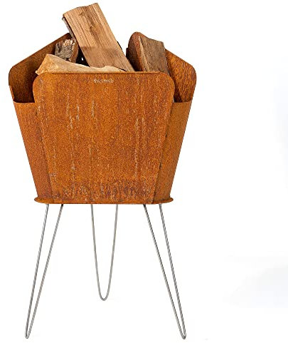 VASNER Merive M2 - Feuerkorb in Rostoptik, Vintage Feuerschale mit echtem Rost Finish, Feuerstelle für Garten & Terrasse, Edelrost Lagerfeuer Korb, Stahl Rost-braun, 48 x 50 x 78 cm