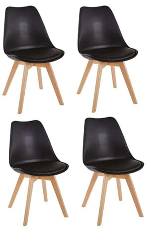 HJhomeheart Esszimmerstühle 4er Set, Skandinavische Küchenstühle Design, Sitzfläche aus Kunstleder, mit Massivholz Beinen, Gepolsterte armlose Stühle(Schwarz-4)