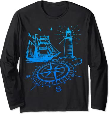 Maritim Leuchtturm Kompass Segelschiff Norden Langarmshirt