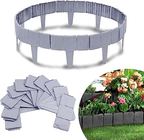 VA-Cerulean Rasenkante Kunstoff, Flexibler Steinoptik Beeteinfassung 7, 5M, PP Beetumrandungen mähkante, Palisade für Gartenzaun decorativ, L25xH23cm, 30 Stücke, Grau