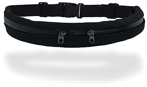 MUNSKT Laufgürtel mit verstellbarem Gummiband, zwei Taschen, große Kapazität, ultraleicht, erweiterbar, wasserabweisend, Hüfttasche zum Joggen, Radfahren, Wandern, Verstauen Ihres Handys, Schwarz , 20