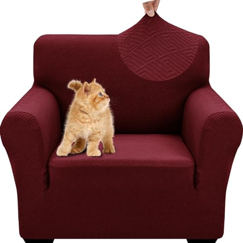 YSTELLAA Sofa Überzug 1 Sitzer, Stretch Sesselschoner, Sofaschoner rutschfest Mit Armlehne, Universal Sofabezug, Dicke Sofabezug Für Hunde Katzen Und Haustiere, Waschbare Sofa Cover, Rot