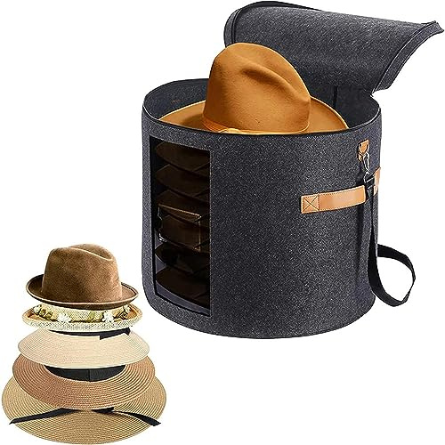 BBTISG Hut Aufbewahrungsbox mit Deckel, Rund Hutkoffer mit Tragegriff und Klarsichtfenster Tragbare und Sichtbare Hutbox Rund Cowboyhut Organizer für Reisen, Zuhause, Spielzeug, Kleidung (S)