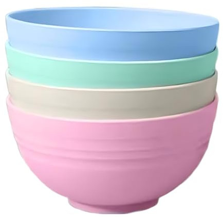 Vellichor Europe Set of 4 Unbreakable Colourful Bowls - 24oz Large Lightweight Plastic Bowls, Microwave & Dishwasher Safe, Perfect for Breakfast, Salad, Pasta, Soup, and Noodles