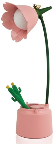 himmel Kinder Schreibtischlampe mit Stifthalter, Dimmbare LED Tischlampe mit 3-Farben-Temperaturen, Wiederaufladbare Schreibtischlampe mit Touch Sensor und flexiblem Arm zum Lesen, Lernen
