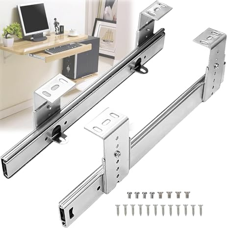 V3VOGUE Schwerlast Teleskopschienen Für Tastaturauszug, 1 Paar, Belastbar Bis 60Kg, Höhenverstellbar, Führungsschienen Für Schubladenauszüge/Tastaturablage Unter Dem Schreibtisch
