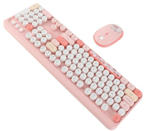 Wireless Keyboard and Mouse Combo, 104 Keys Ergonomic Computer Keyboard and 4 Keys DPI Adjustable Optical Mouse, for Desktop, PC, Laptop (Pink)