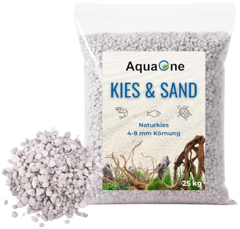 AquaOne Aquarium Kies 25 kg Bodengrund I Aquariumkies Noa grob 4-8 mm I Premium Qualität I Quarzsand feine Körnung I Deko Aquascaping Dekoration