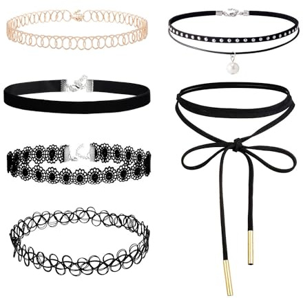 LEGITTA 6 Stück Choker Halsketten Set Stretch Samt Classic Gothic Tattoo Spitze Choker Leder Velvet Collier Ketten Halsband für Damen und Mädchen