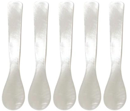 Set of Caviar Spoons Shell Spoon Mother of Pearl Caviar Spoons with Handle for Caviar, Egg, Ice Cream, Coffee, Face Cream, Kitchen Restaurant Dessert Serving Spoon (5 Pieces 3.94in)