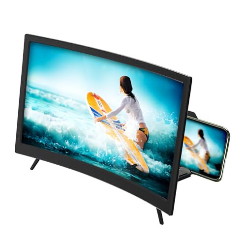 Screen Magnifier for Cell Phone, 12 Curved Magnifying Screen Upgraded HD 3D Screen Amplifier Phone Stand with Screen Enlarger Compatible with All Smartphones for Movies Videos
