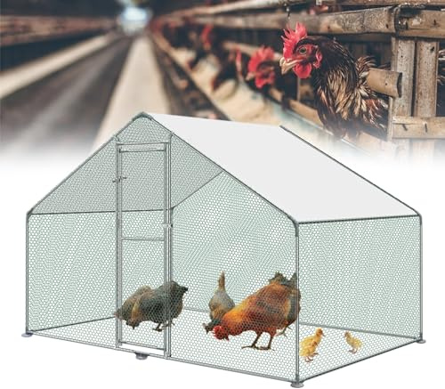 NAIZY Hühnerstall Metallgehege Freilaufgehege 3x2x2m Kleintiergehege | Winterfest Hühnergehege Metallgehege Verzinkter Stahl Geflügelstall mit PE Sonnenschutzdach für Kleintiere