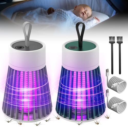 XPJBKC Insektenvernichter Elektrisch, 2 Pcs Mückenfalle Elektrisch, Mückenlampe Akku USB, Mückenvernichter Mückenschutz mit UV-Lampe, Keine Giftigen Chemikalien, Mückenfalle für Garten, Innen, Aussen