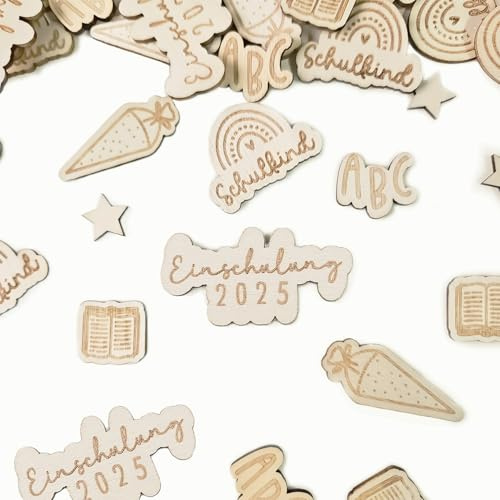50 Stück Tischdeko Einschulung,Streudeko Einschulung,Schulkind Streudeko holz,einschulung Deko Holz,Schulanfang Deko holz,Tischdeko Schulanfang,Schulkind Konfetti holz,Schultüte Konfetti