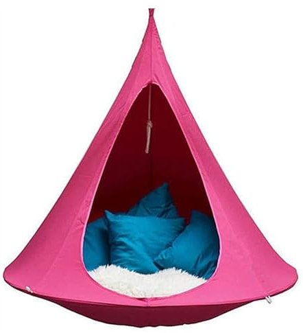 AHDFY Luftzeltschaukel für den Außenbereich, Schaukelstuhl, Tipi-Baum, Hängehängematte, B&B-Attraktion, Hängekäfig, faules Hängezelt, doppelt, 150 x 150 cm (Naturweiß),Rose red,180cmX150cm