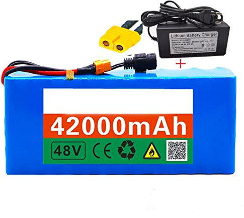 Batería de Bicicleta eléctrica, con Cargador, batería de Scooter eléctrico, batería de Iones de Litio 48v 42ah 13s3p XT60 Plug