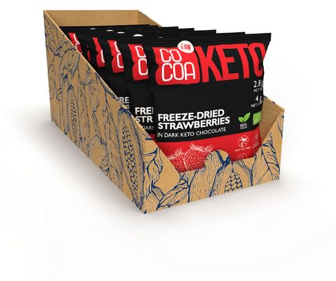 CO COA Fraises au Chocolat Céto BIO / 7x40g- Célébration Chocolat Noir Sans Gluten, Snack Faible en Glucides avec Huile MCT, Adapté KETO et Vegan, Sans Sucre Ajouté, Collation faible en glucides.
