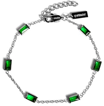 UNSHINEBAR Gemstone Tennis Armband für Herren in verschiedenen Farben (Grün Rot) in Silber oder Gold - Streetwear Iced Out Zirkonia Armband aus Edelstahl und 18K Gold - Wasserfestes Armband