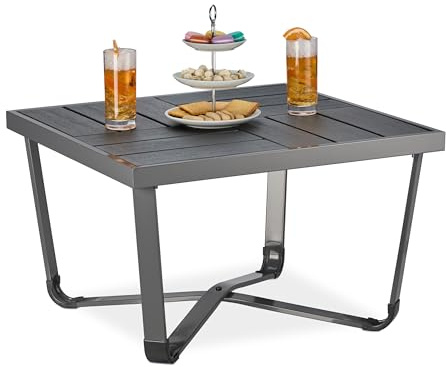 Relaxdays Balkontisch, HxBxT: 38 x 62 x 62 cm, Holzoptik, Kunststoff, Stahl, Outdoor Tisch für Garten & Balkon, grau