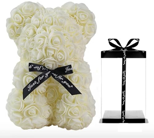 Generisch Rosen-bär Rose Flower Bär, Rosenblumenbär mit Geschenkbox, Romantisch Rosen Teddybär, Rose Bear, Geschenk für Muttertag, Valentinstag, Hochzeiten, Geburtstag, Freundin, Braut (Weiß)
