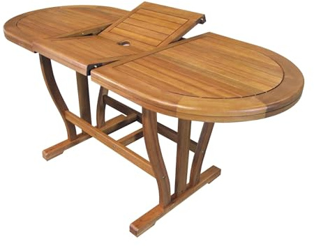 milani home - tavolo da giardino ovale allungabile, legno di acacia, 6 posti, marrone, piano 120/160 x 70 cm