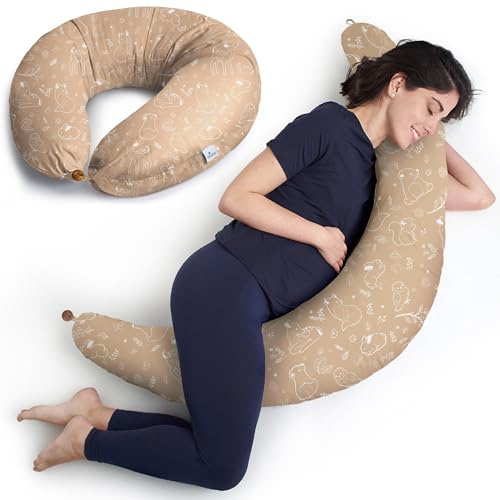 Niimo Cuscino Allattamento e Gravidanza XXL - Cuscino Gravidanza per Dormire con Federa 100% Cotone, Vincitore Del Doppio Platino Nel 2022, Ciambella Allattamento Neonato, Cuscino per Gravidanza