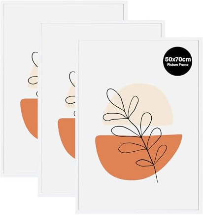 KAIWIN 3 Pack Bilderrahmen 50x70 cm, Bilderrahmen Weiß, Holz Fotorahmen zum Aufhängen mit Poster, Posterrahmen Benutzt für Wohnzimmer, Schlafzimmer, Arbeitszimmer | Für Fotos, Poster, Puzzles
