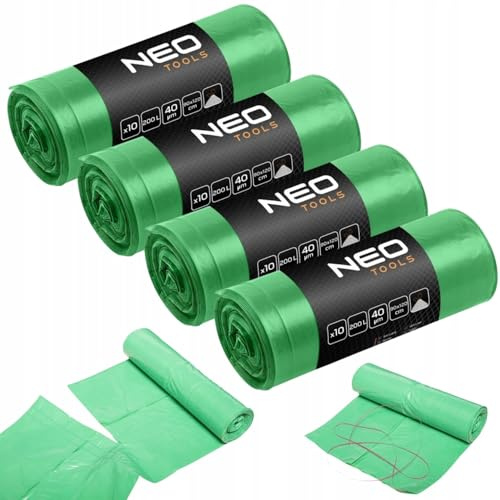 NEO TOOLS Lot de 4 rouleaux de sacs poubelle extra résistants Vert 120 l | Capacité : sacs poubelle stables et robustes, indéchirables, épaisseur du film : 40 microns