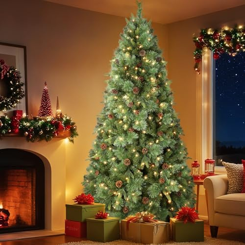 SHareconn 6FT Pre Lit Christmas Tree, Xmas Pine Tree with Warm White & Multicolor RGB Lights,Foldable Metal Stand and Multi-Functional Remote Control,Christmas Decorations for Home
