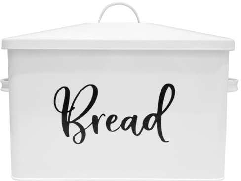 DAKFOOK Large Bread Bin with Lid, White Metal Bread Storage Box, Bread Storage Container for Kitchen Sourdough Pastries Snacks